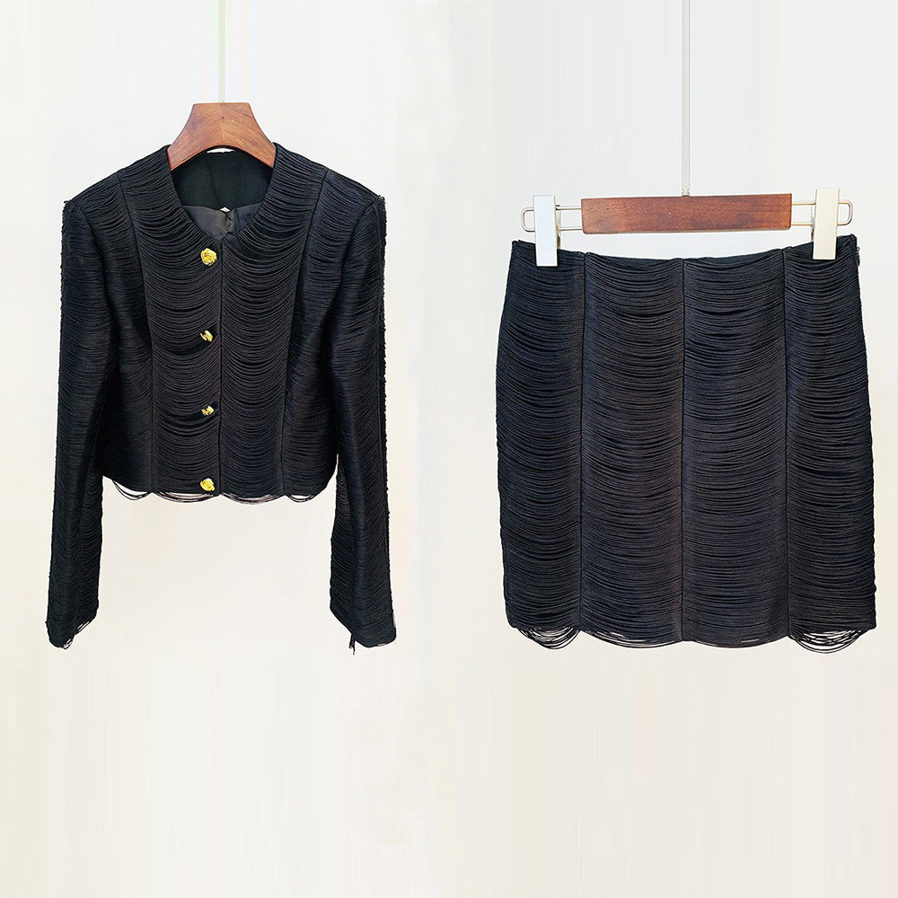Fringe Jacket Set With Skirt Casual Streetwear