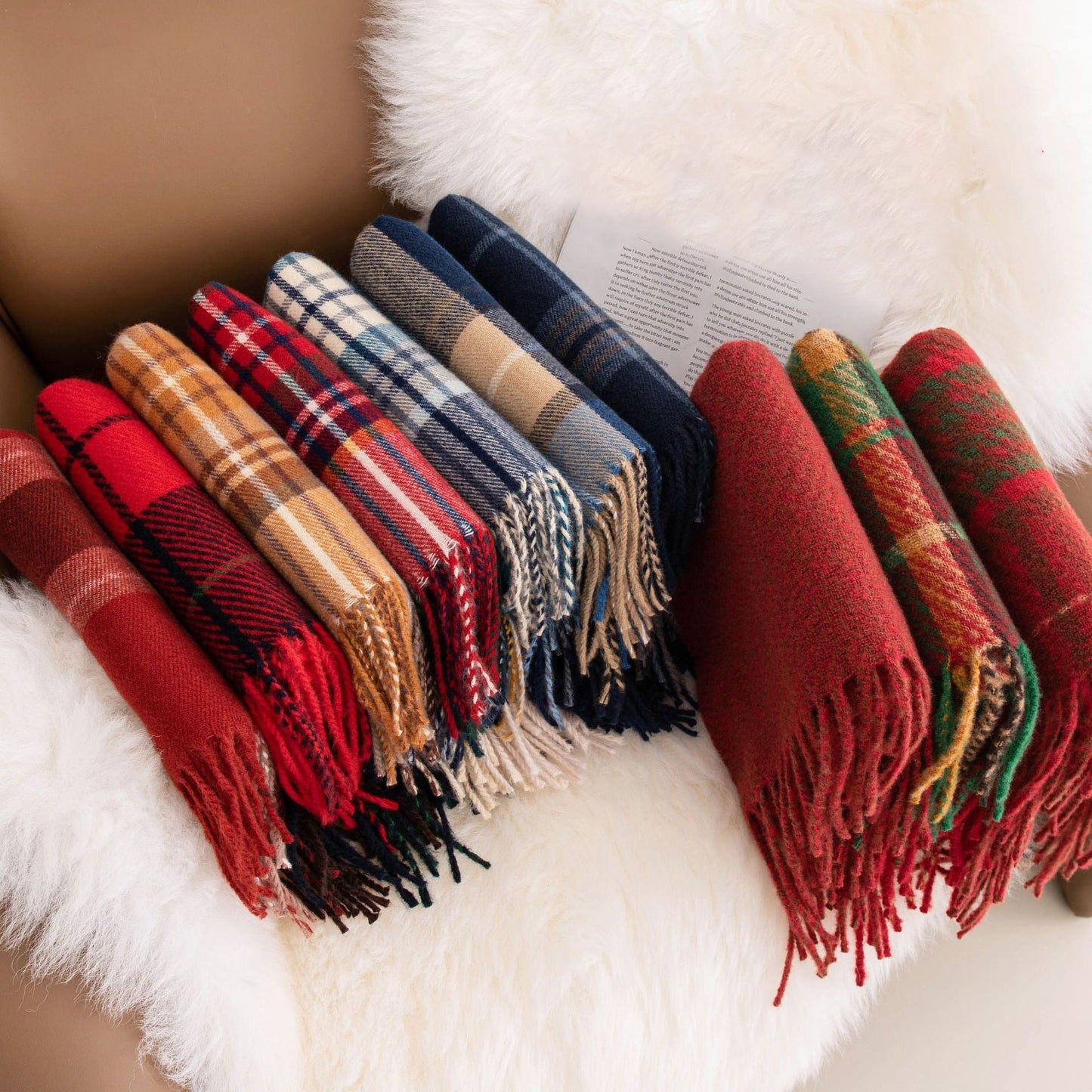 Retro Soft Wool Checkered Fringed Winter Scarf