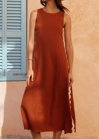 Sleeveless Acetate Midi Dress with Wavy Trim