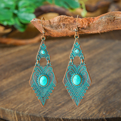 Vintage Geometric Turquoise Drop Earrings Statement Jewelry