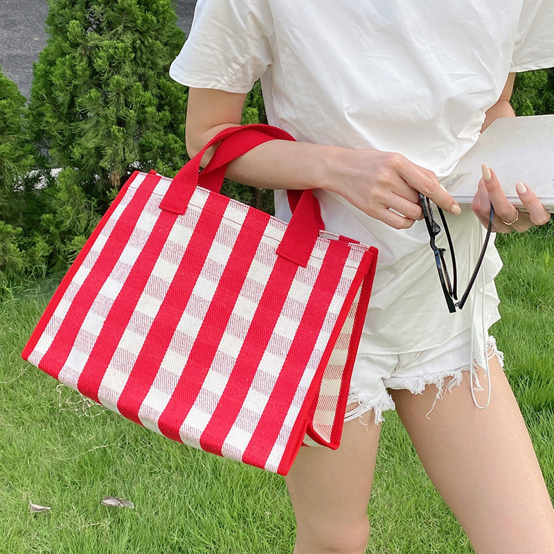 Large Capacity Striped Tote Bag Casual Versatile Canvas Shopping Bag