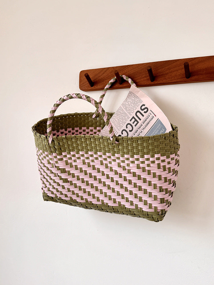 Handwoven Tote Basket Stylish PVC Shopping Bag