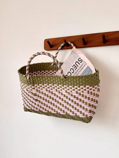 Handwoven Tote Basket Stylish PVC Shopping Bag