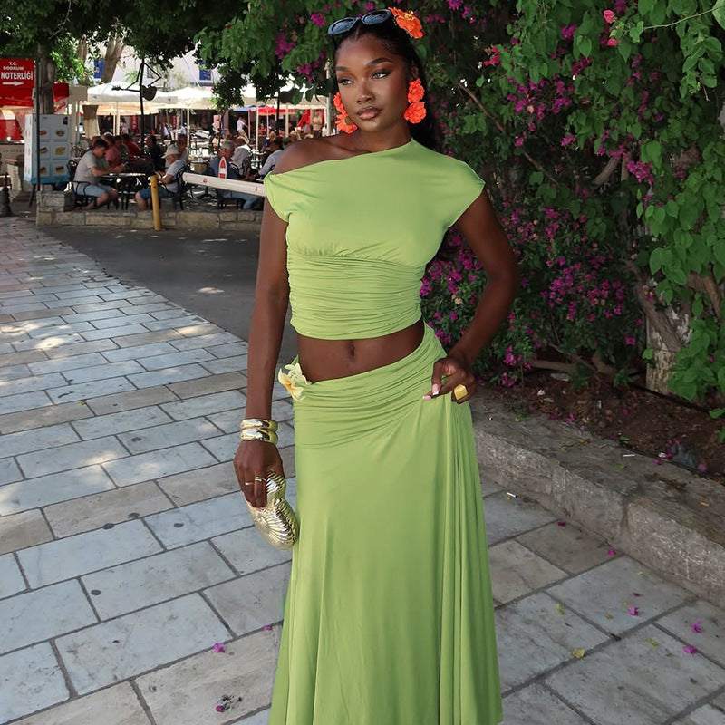 Casual Floral Crop Top And Long Skirt Set