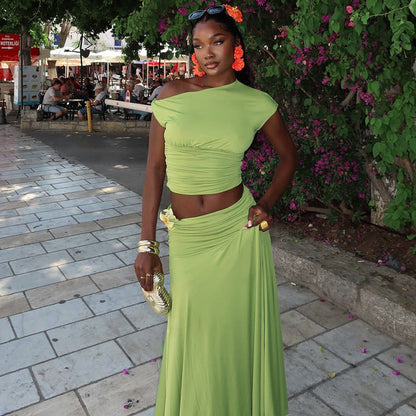 Casual Floral Crop Top And Long Skirt Set