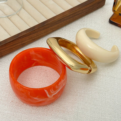 Exaggerated Resin Gradient Wide Bracelet Retro Geometric Metallic Shine