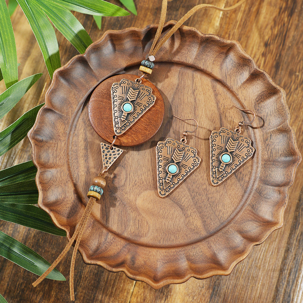 Geometric Pendant Necklace Set Stylish Vintage Alloy Jewelry