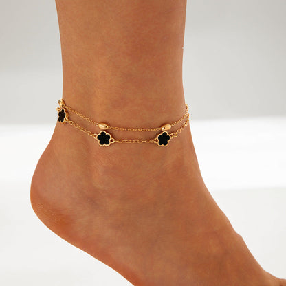 Trendy Alloy Five-Leaf Clover Bracelet Jewelry Set
