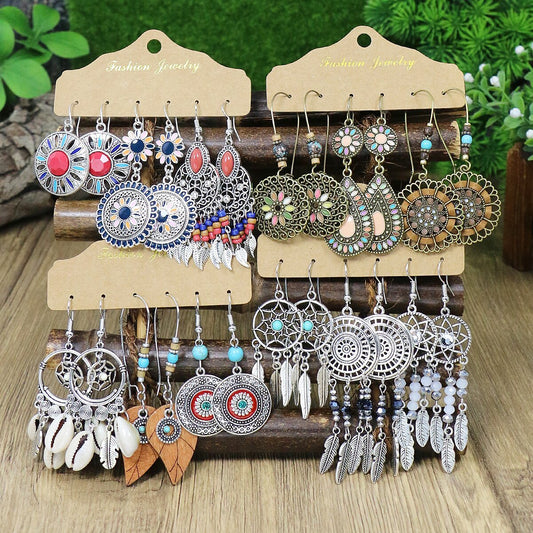Bohemian Feather Dreamcatcher Earrings Zinc Alloy Vintage Style