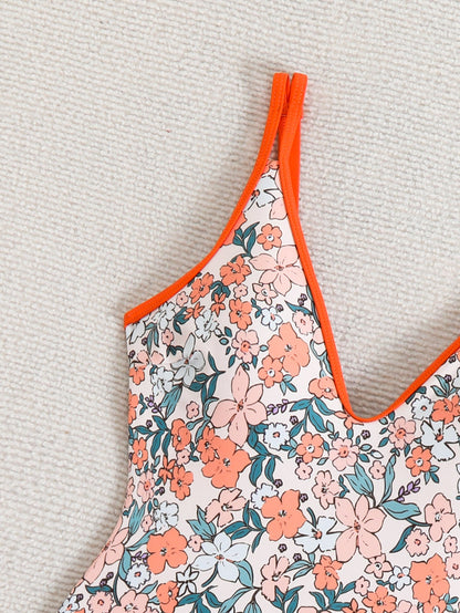 Sexy Floral Ptrint One-Piece Sporty Swimsuit