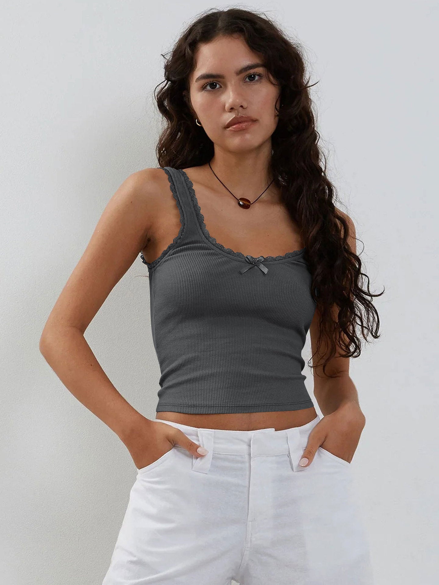 Stylish Lace Trim Knitted Crop Top