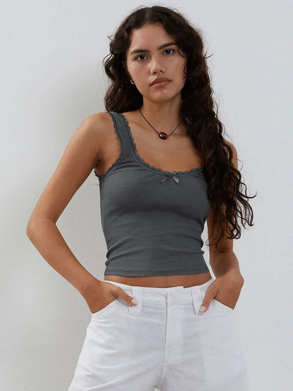 Stylish Lace Trim Knitted Crop Top