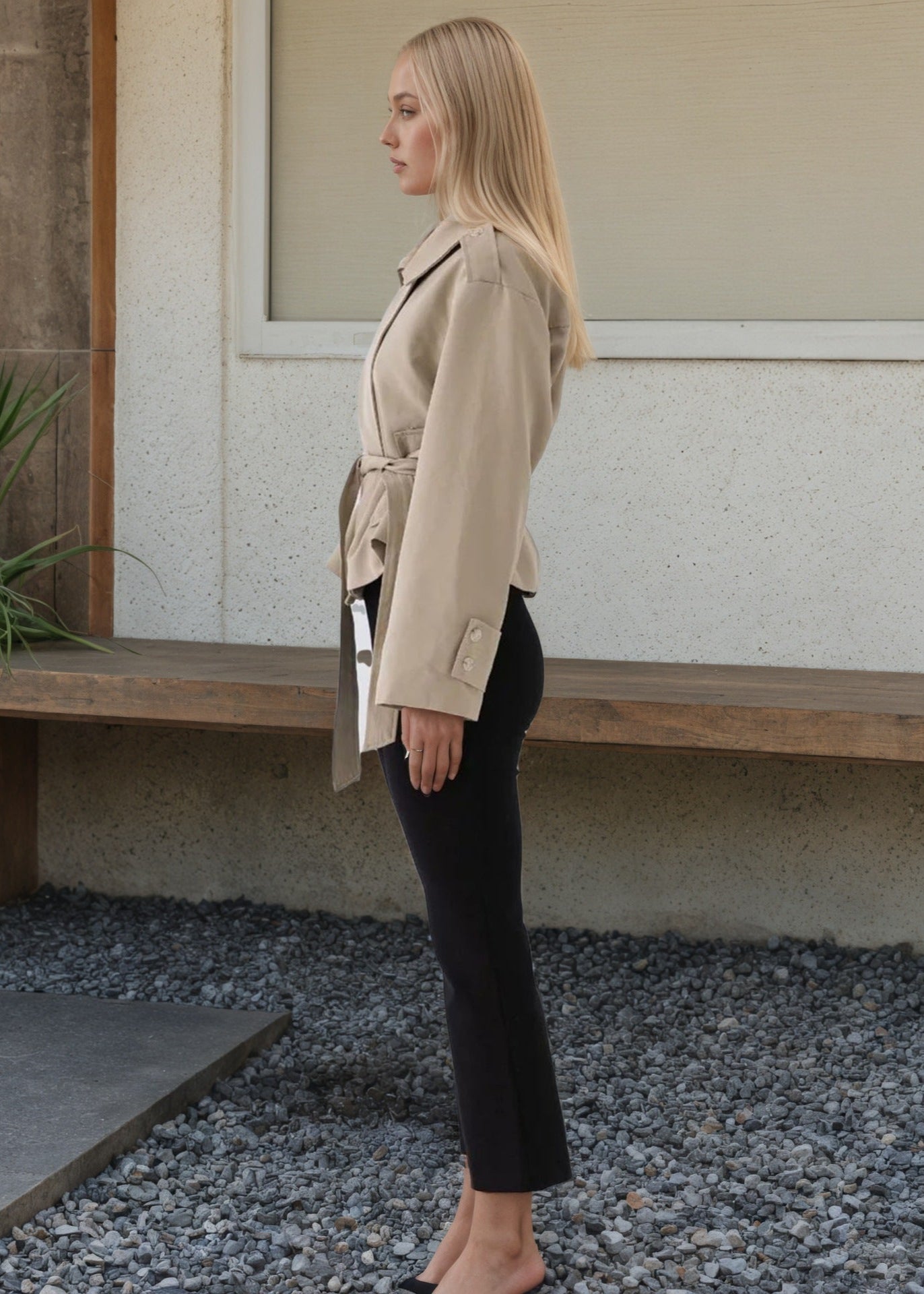 Cropped Lightweight Trench Jacket With Waist Tie