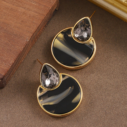 Geometric Round Mosaic Crystal Earrings With 18K Gold Plating