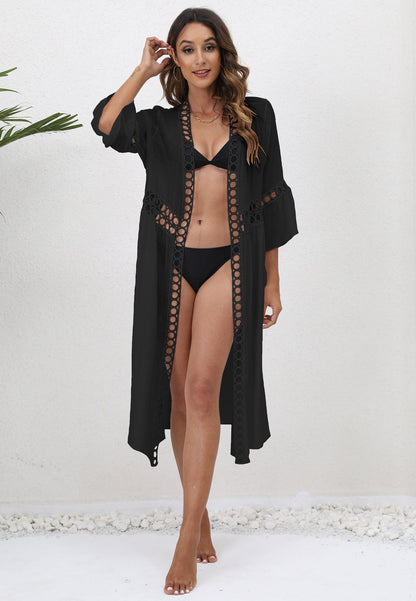 Beach Vacation Lace-Trimmed Cover-Up Stylish Loose Fit Kimono