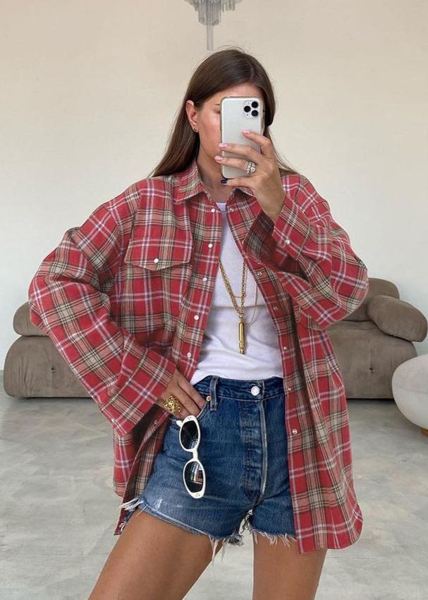 Plaid Cotton Casual Overshirt With Chest Pockets