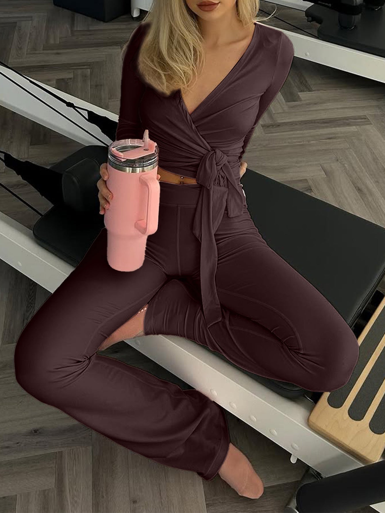 Women's Stylish Long Sleeve Top and Yoga Pants Set