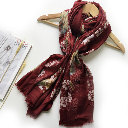Spring And Autumn New Little Fresh Bali Yarn Flower Print Women'S European And American Popular Scarf Beach Scarf
