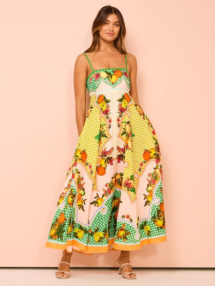 New Floral Print Linen A-Line Dress