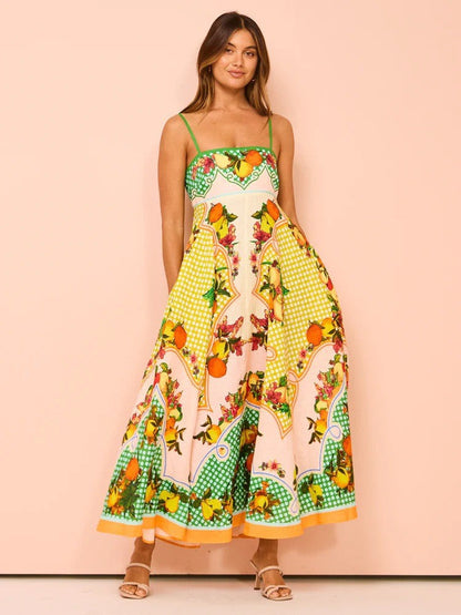 New Floral Print Linen A-Line Dress