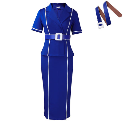 Elegant Short Sleeve Blazer Dress With Ruffle Hem