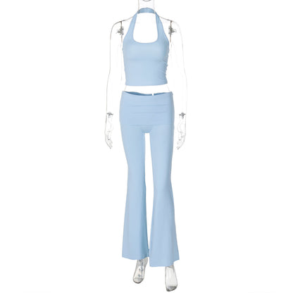 Trendy Casual Backless Tank Top and Long Pants Set