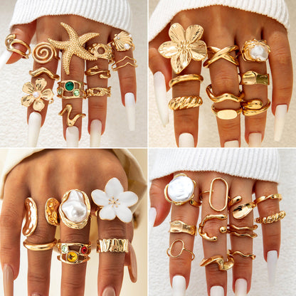 Floral Design Liquid Lava Opening Ring Set Fashionable Casual Jewelry