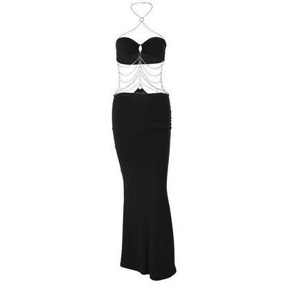 Metal Chain Strap Chest Wrap Dress Elegant Casual