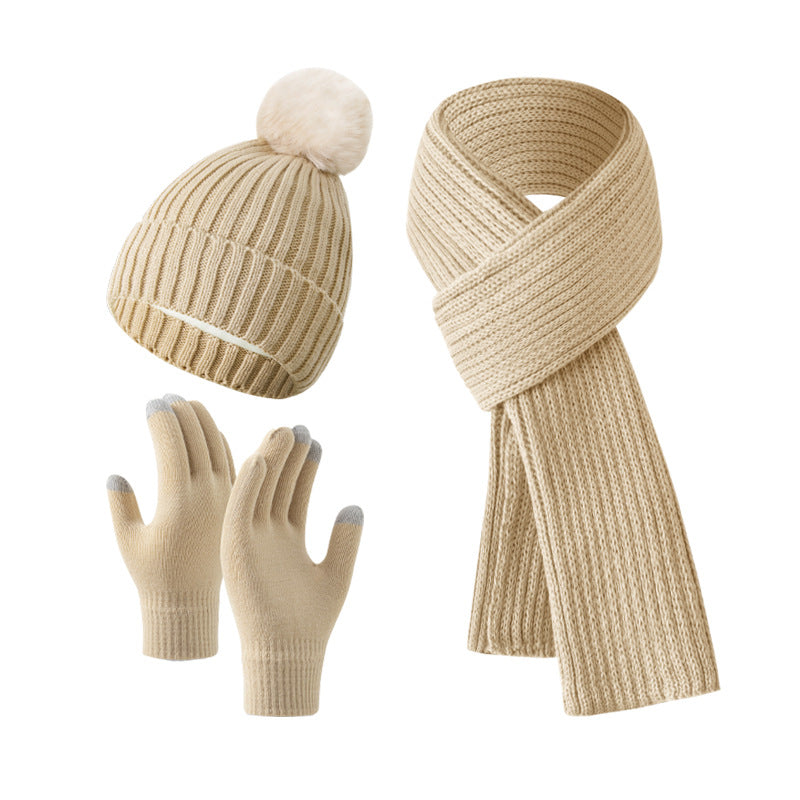 Warm Knitted Winter Hat, Scarf, And Gloves Set