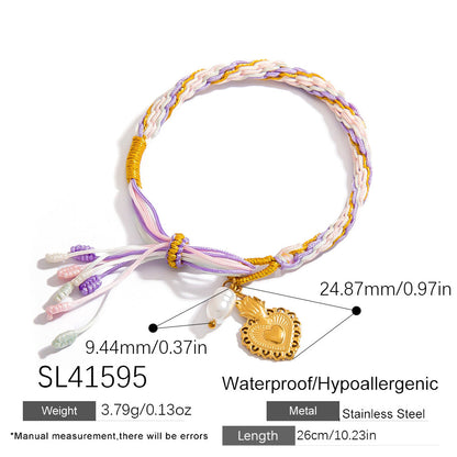Colorful Hand-Woven Tassel Bracelet with 18K Gold Shell Pendant