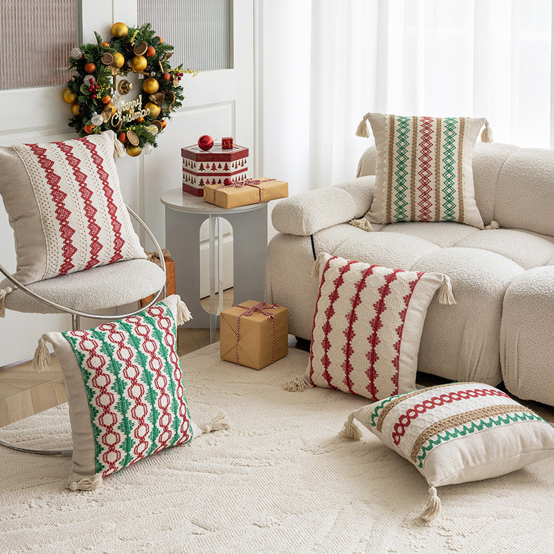 Minimalist Christmas Jacquard Tassel Cushion Covers