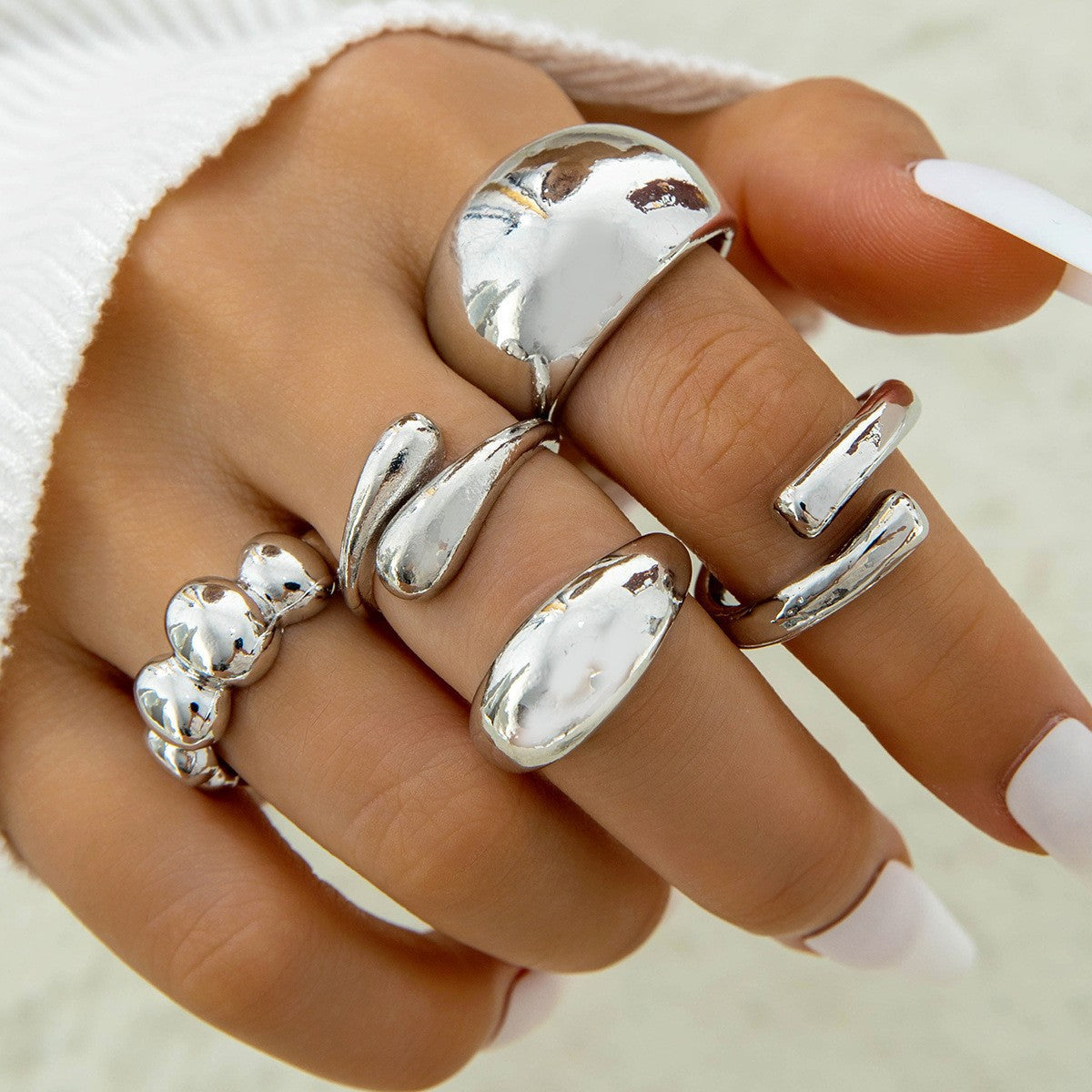 Trendy Vintage Statement Geometric Open Joint Ring Set