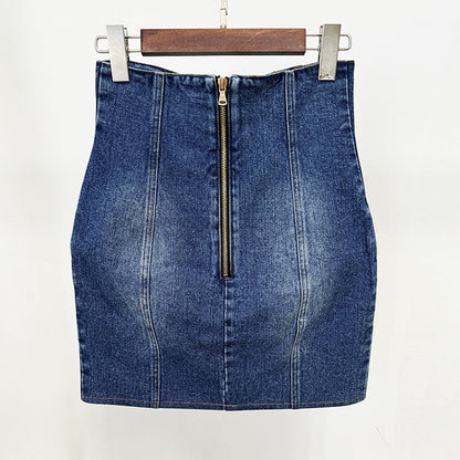 Denim High-Waisted Mini Skirt with Stitching Details