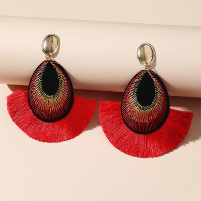 Bohemian Peacock Feather Tassels Exaggerated Long Earrings