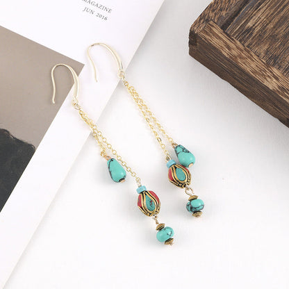 Bohemian Nepal Pearl-Tibetan Earrings Retro Turquoise Classic Personality Elegant Accessories Earrings