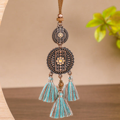 Bohemian Long Pendant Necklace with Tassels and Floral Design