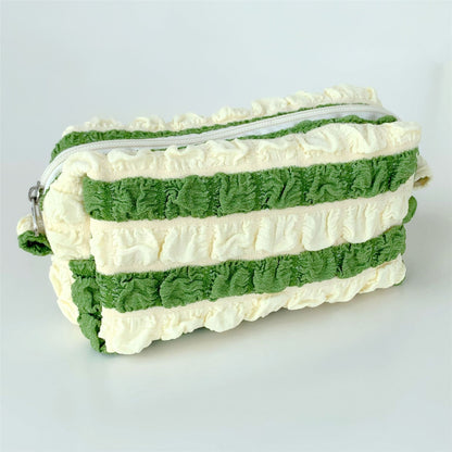 Color Block Striped Pleated Make Up Bag