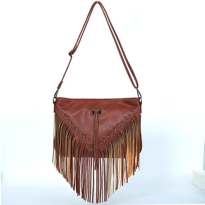 Rivet Soft Leather Trend Casual Rivet Tassel Bag Single Shoulder Diagonal Cross Women'S Bag