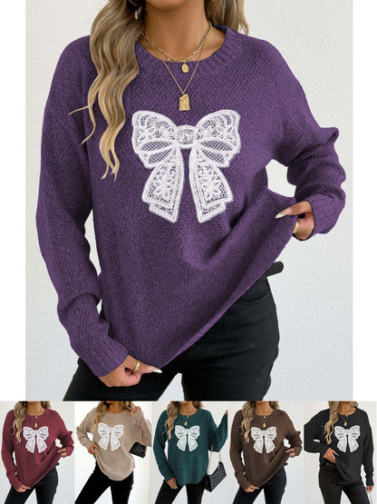Embroidered Butterfly Knit Sweater Elegant Casual Pullover