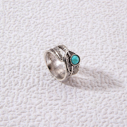 Vintage Geometric Turquoise Ring Set Alloy Fashion Jewelry