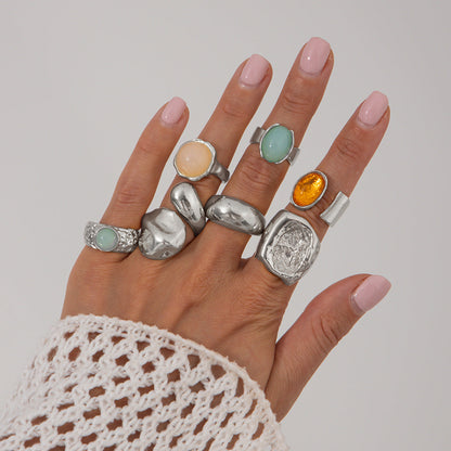 Geometric Vintage Gemstone Ring Set For Women