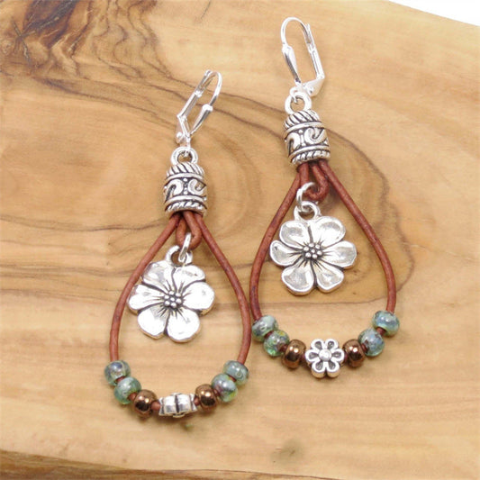 Bohemian Leather Rope Floral Earrings Simple Earrings