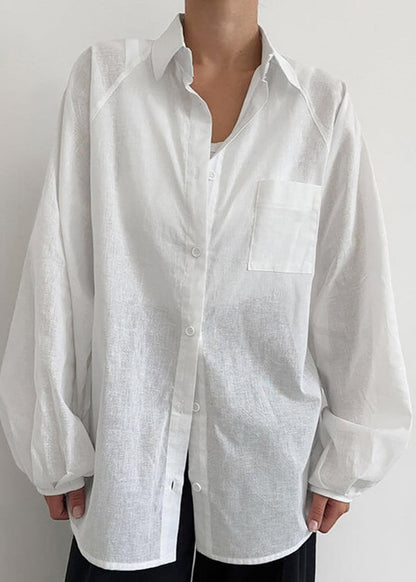 Oversized Cotton Button Up Shirt White Stylish
