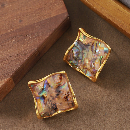 18K Gold-Plated Geometric Abalone Shell Earrings For Women