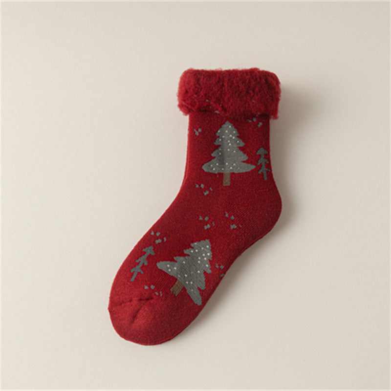 Christmas Reindeer Winter Fuzzy Crew Socks