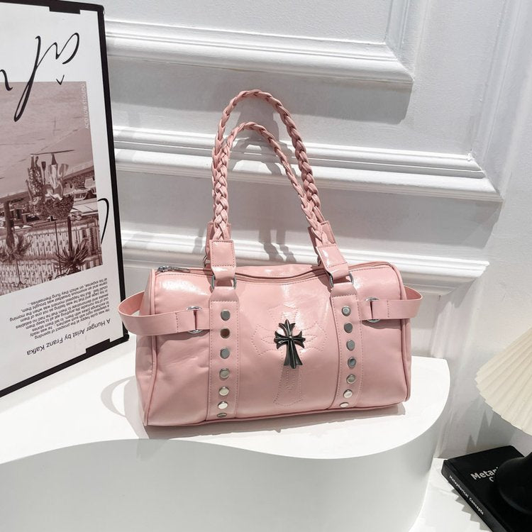 Punk Style Studded Motorcycle Bag Large Capacity Handbag