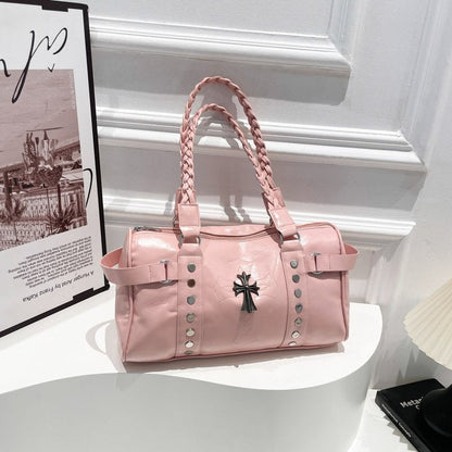 Punk Style Studded Motorcycle Bag Large Capacity Handbag