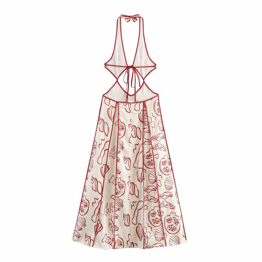 Sexy Halter Floral Cutout Sleeveless Maxi Dress
