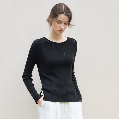 Classic Long Sleeve Knitted Sweater with Hollow Design
