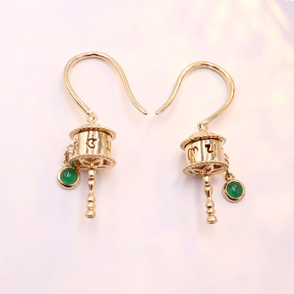 Six-Character Mantra Prayer Wheel Pendant Can Be Turned To Pray For Peace And Protect Necklace & Earrings